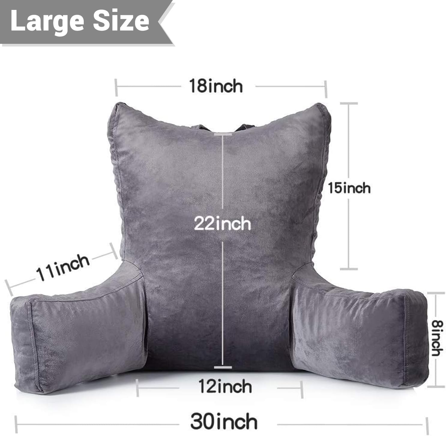Neustern Reading Pillow for Sitting in Bed Adult, Back Pillow for Bed Shredded Memory Foam Chair Pillow with Arms and Pockets, Backrest and Support with Washable Cover for Watching TV/Gaming/Relaxing