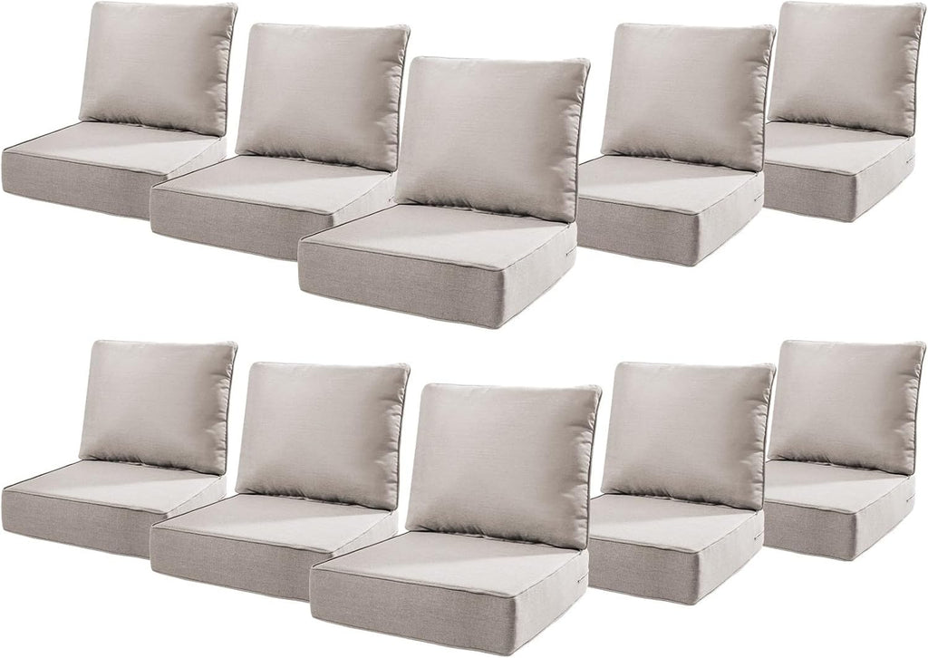 6" Thick Outdoor Cushions 22x24x6, 10-Set Deep Seat Patio Cushions with Removable Cover, Waterproof & Fade Resistant Replacement for Wicker Chair, Loveseat, Sofa - Beige
