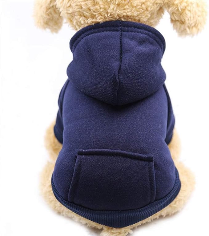 Jecikelon Winter Dog Hoodie Sweatshirts with Pockets Warm Dog Clothes for Small Dogs Chihuahua Coat Clothing Puppy Cat Custume (Navy, X-Large)
