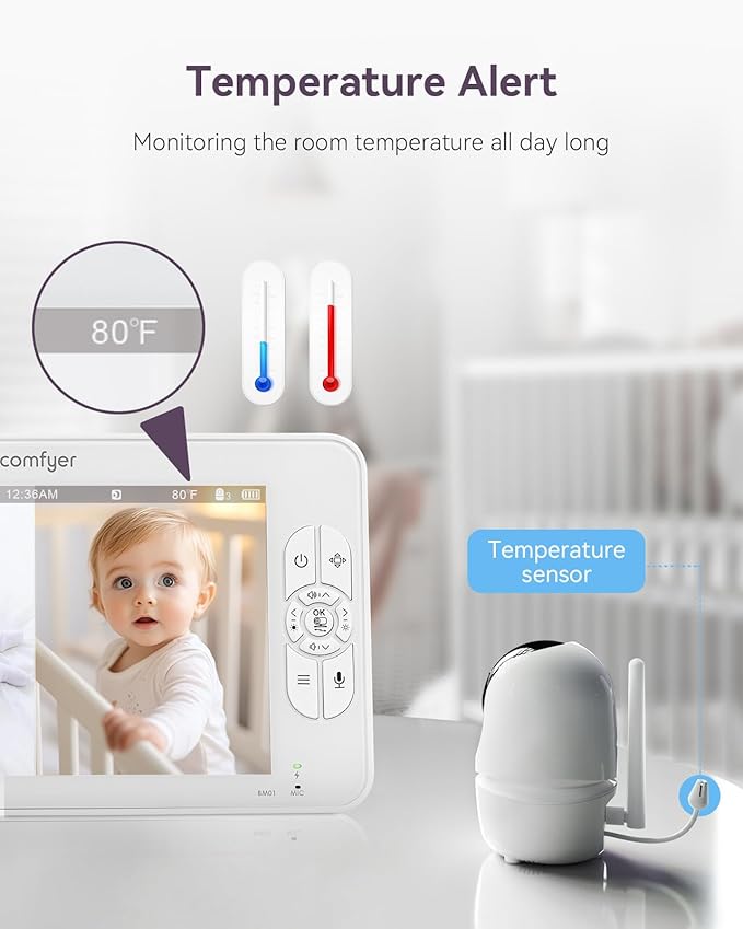 7" Split-Screen Baby Monitor with 2 1080P Cameras, 720P HD No WiFi Monitor with a Flexible Bracket, 120 Hrs 6000mAh Battery Runs 5 Days in VOX Mode, 2 Way Audio, Remote PTZ, Auto Night Vision