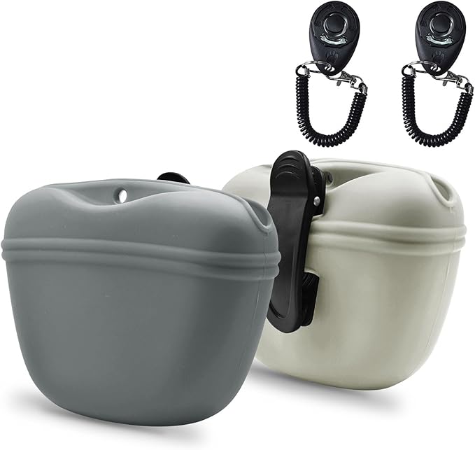 AUDWUD Silicone Dog Treat Pouch,with Training Clicker,Clip on Portable Train Container,Convenient Magnetic Buckle Closing