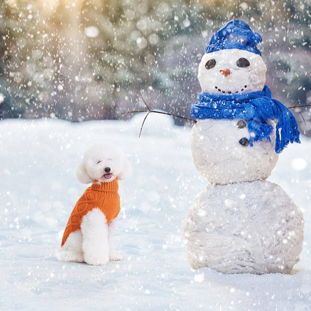 BINGPET Thermal Knitted Dog Sweater, Winter Dog Cat Coat, Warm Sweater for Small/Medium Dogs, Classic Cable Knit Turtleneck Pullover, Orange Acrylic
