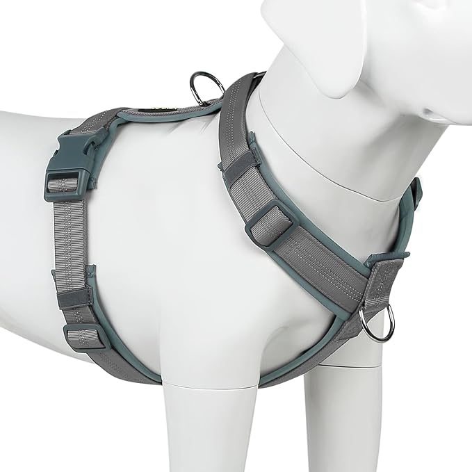 Plutus Pet No Pull Dog Harness, Adjustable Nylon Harness with Soft Padding, Reflective and Heavy Duty Dog Harness for Small, Medium, Large Dogs(Gray, L)