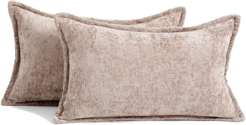 Pack of 2 Khaki Decorative Throw Pillow Covers 12x20 Cozy Soft Chenille Accent Vintage Rectangular Lumbar Couch Pillow Covers for Home Decor Bed Sofa Living Room