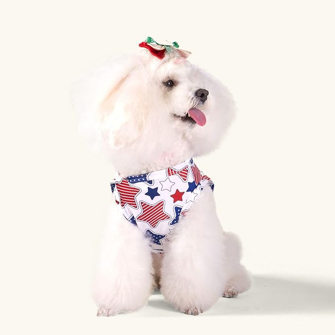 CuteBone 4th of July Dog Shirts 2-Pack Soft Pet Clothes Breathable Summer Vest for Small Puppy and Stretchy Cat Apparel 2BX13XL