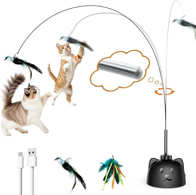 Interactive Cat Toys for Indoor Cats Automatic Electric Flying Bird Feather Cat Toy - Best Kitten & Adult Cat Enrichment Toy Stick-on Hanging Electric Kitty Toys for Bored Cats