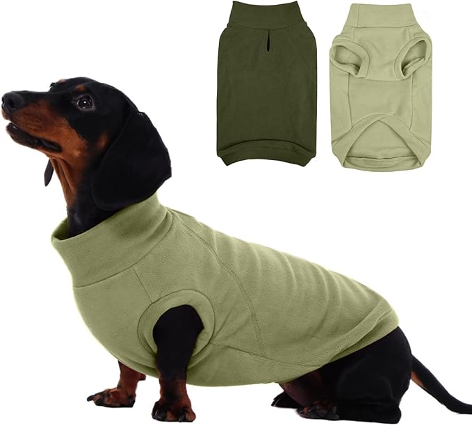 ‌IECOii 2 Pack Dog Sweaters for Dachshunds Boy Girl - Stretchy & Cozy & Thermal, Winter & Fall Dogs Fleece Sweater, Soft Pet Coats for Indoor & Outdoor(Size L, Light Green & Army Green)