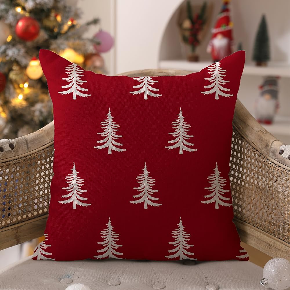 DFXSZ Christmas Pillow Covers 18x18 inch Set of 2 Christmas Tree Decorative Red Throw Pillow Covers Winter Famliy Decoration for Home Couch TH-30K18