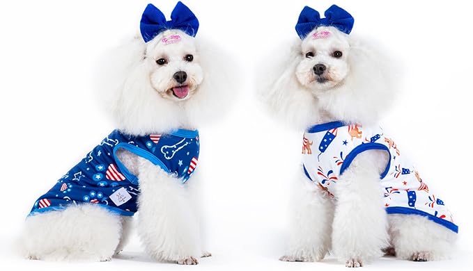 CuteBone 4th of July Dog Shirts 2-Pack Soft Pet Clothes Breathable Summer Vest for Small Puppy and Stretchy Cat Apparel 2BX17M