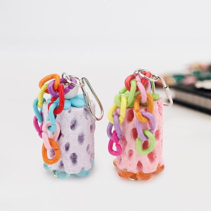 Wontee Bird Chewing Toys Bird Beak Grinding Stone Calcium Parakeet Treats for Budgies Cockatiels Conures Quaker Senegal Parrot (Random Color)