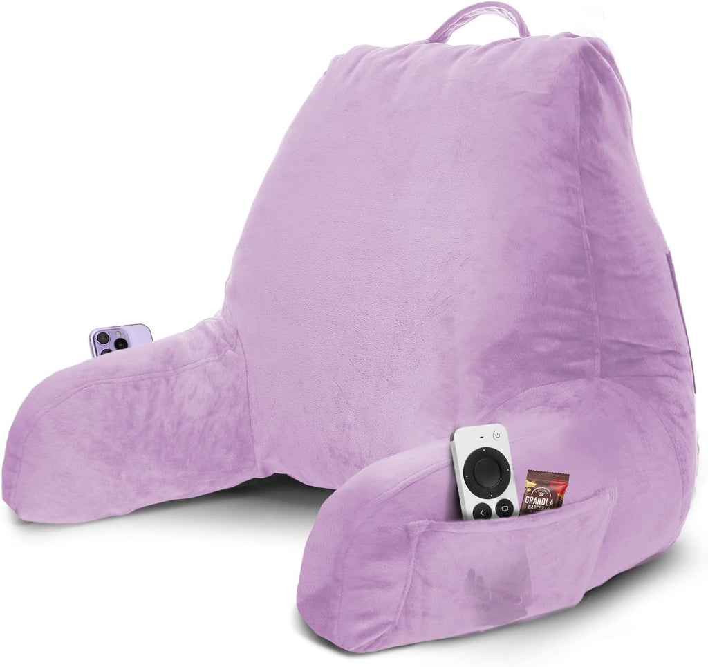 Nestl Reading Pillow with Shredded Memory Foam, Designed for Sitting Up in Bed and Couch, Back and Arms Adjustable Support for Adult & Teens Backrest Pillows for Reading, with Washable Cover Lavender