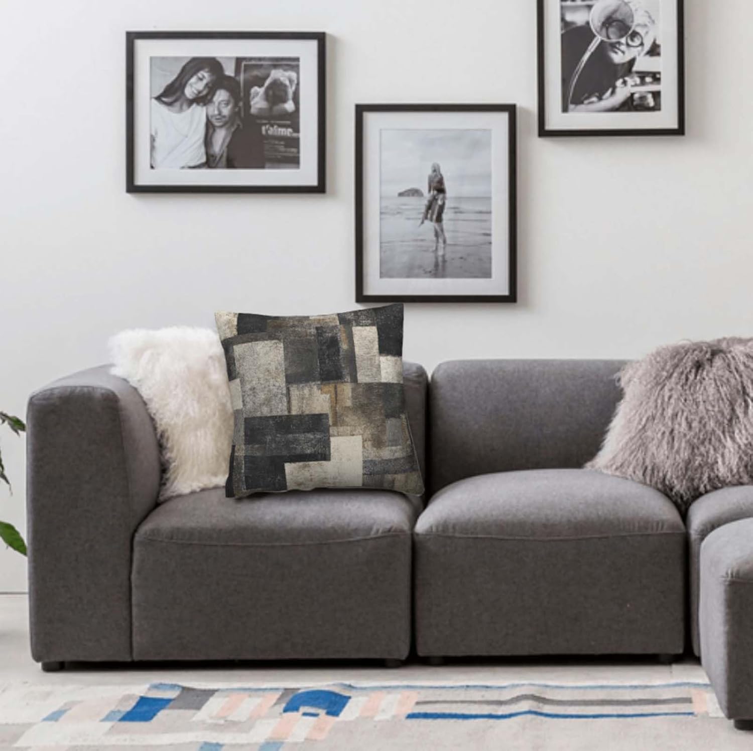 Throw Pillow Covers 18x18 Set of 2, Vintage Check Cushion Covers, Decorative Square Pillowcases for Couch, Bedroom, Living Room