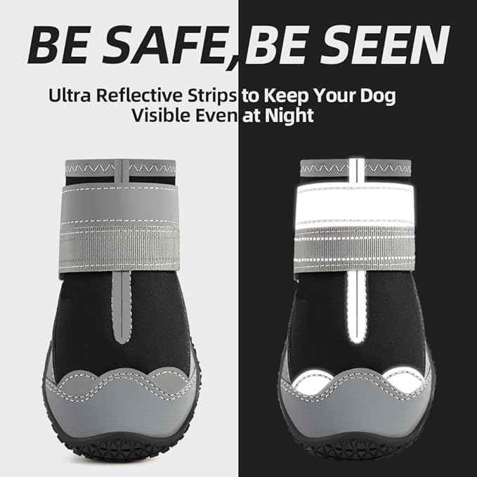 Dog Shoes for Large Dogs, Medium Dog Boots & Paw Protectors for Hardwood Floors, Outdoor Dog Booties for Hot Pavement Winter Snow Hiking, Waterproof Dog Shoes with Reflective Strips Size 3