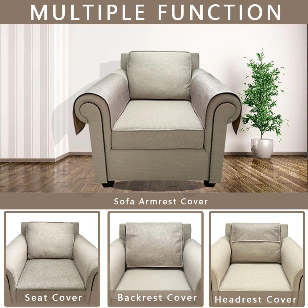 Couch Arm Covers, Anti-Slip Sofa Armrest Cover for Recliner, 2pc Washable Sofa Arm Covers, Dogs Cats Pet Scratch Proof Couch Arm Protectors, Cream Brown, 24x28inch