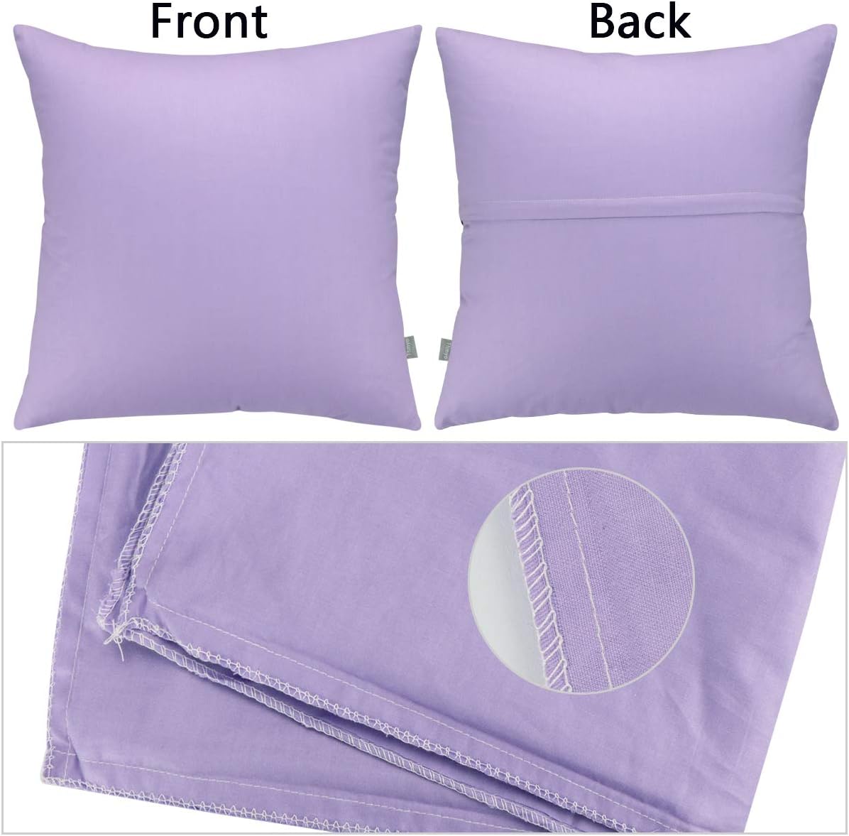 4-Pack 100% Cotton Comfortable Solid Decorative Throw Pillow Case,Thmyo Square Cushion Cover Pillowcase Sublimation Blank Pillow Covers DIY Throw Pillowcase for Sofa(16x16 inch/ 40x40cm,Light Purple)