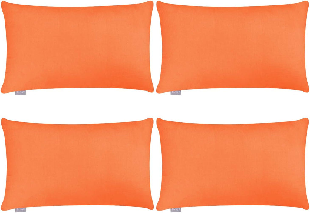 Thmyo 4-Pack 100% Cotton Lumbar Comfortable Solid Decorative Throw Pillow Case Rectangle Cushion Cover Sublimation Blank Pillow Covers Halloween DIY Throw Pillowcase(12x20inch/30x50cm,Orange)