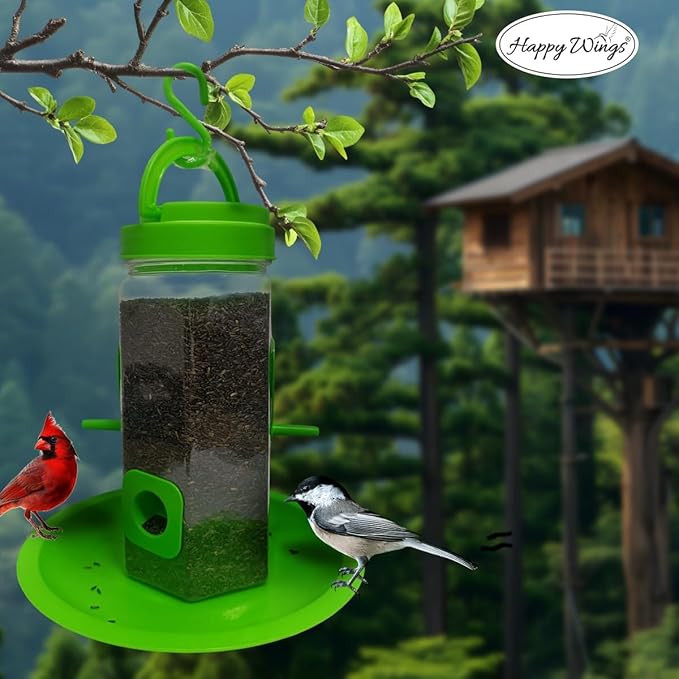 Plastic Tube Bird Feeder, Natural Green, Set of 2, Hanging Feeder for Wild Birds