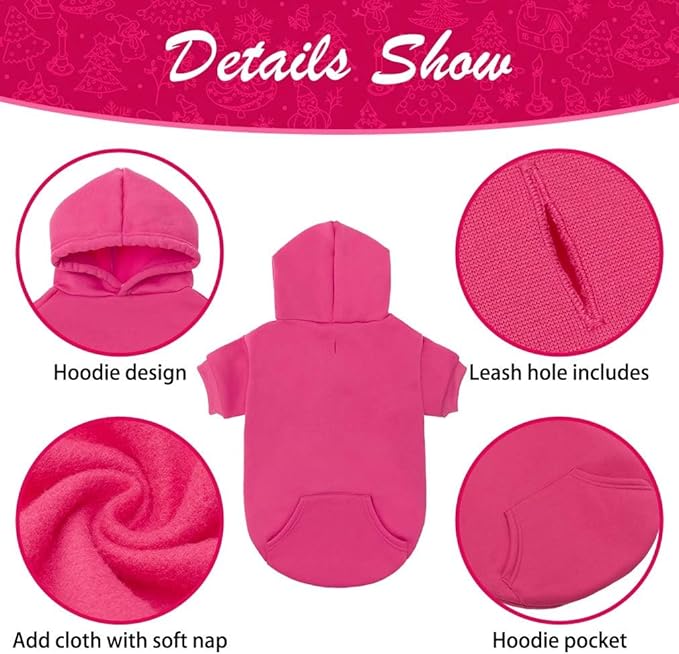 KOOLTAIL Basic Dog Hoodie - Soft & Warm Dog Hoodie Sweater with Leash Hole and Pocket, Dog Winter Coat, Cold Weather Clothes Sweatshirt for Small Medium Large Dogs Puppy Cat Boys Girls Deep Pink L