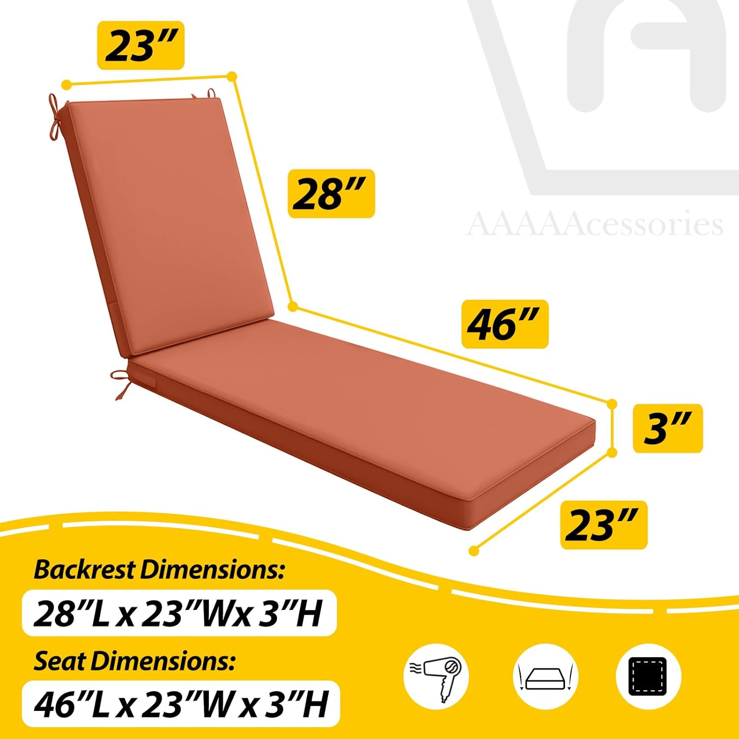 AAAAAcessories Outdoor Chaise Lounge Cushions, Waterproof, Fade-Resistant Patio Furniture Replacement Cushions, 80" x 26" x 3", Set of 2, Rust