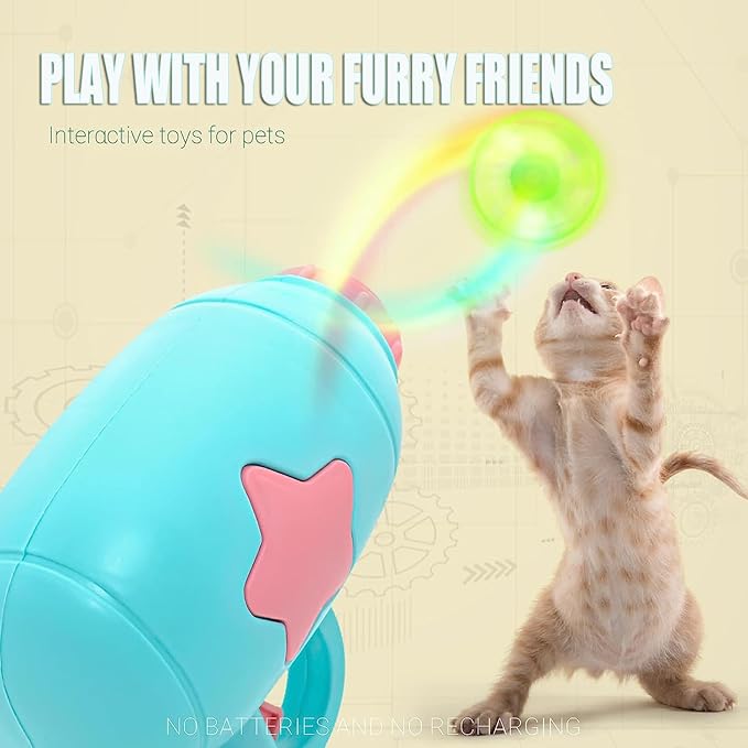Cat Fetch Toy, Interactive Flying Cat Toy with 1 Light Up Spinning Tops, 1 LED Propellers and 4 Flying Propellers,Kitten Tracks Toy for Training Hunting Chasing(Blue)