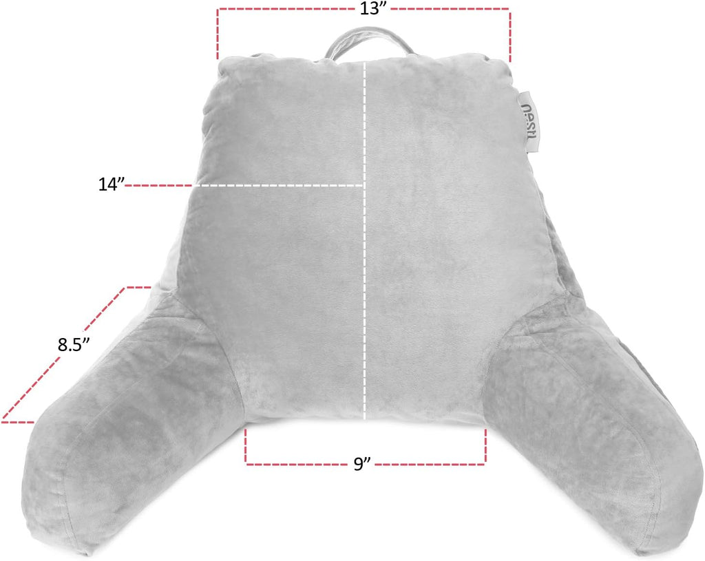 Nestl Reading Pillow for Kids & Teens with Shredded Memory Foam, Backrest Pillows for Reading, Watching, and Gaming, Use on The Couch, Bed, or Floor, Adjustable Support with Washable Cover Light Grey