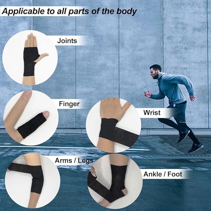 16 Pack Self Adhesive Bandage Wrap, 2" X 5 Yards Black Elastic Cohesive Bandage Wrap for Sports, Wrist, Ankle and Vet Wrap, Grip Tape