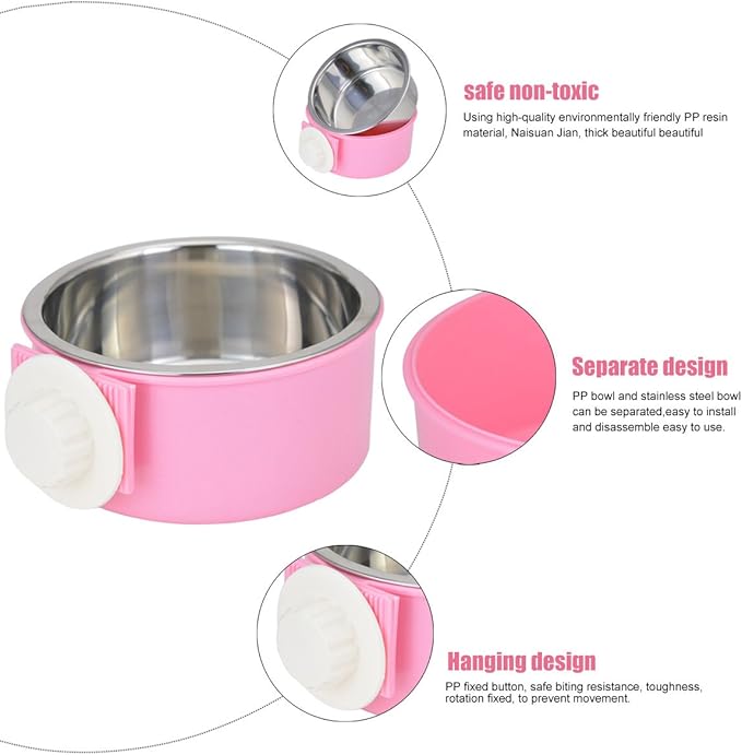 Crate Dog Bowl Removable Stainless Steel Water Food Feeder Bowls Cage Coop Cup for Cat Puppy Bird Pets