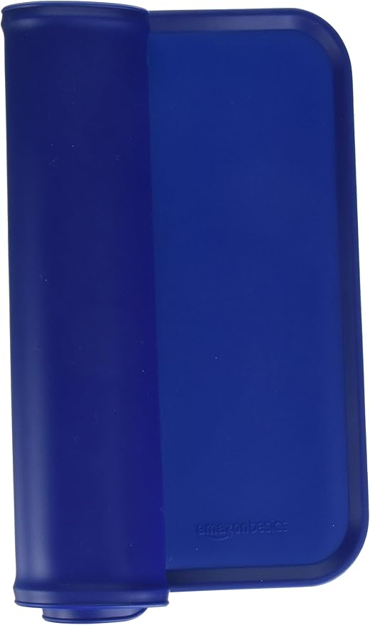 Amazon Basics Waterproof Anti-Slip Silicone Cat & Dog Food Mat, Pet Mats with Raised Edges for Food and Water Bowl to Protect Floors, 18.5 x 11.5 Inches, Blue, Solid