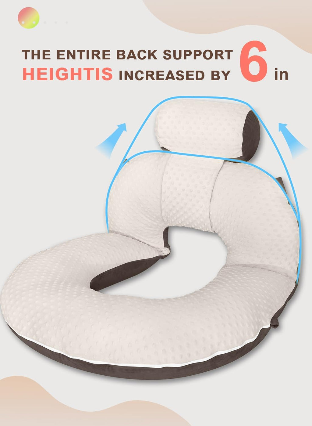 INSEN Reading Pillow, Back Pillow for Sitting in Bed and Couch, Gaming Pillow for Adults, Sit Up Support for Bed (Dot Velvet-Brown, Upgraded)