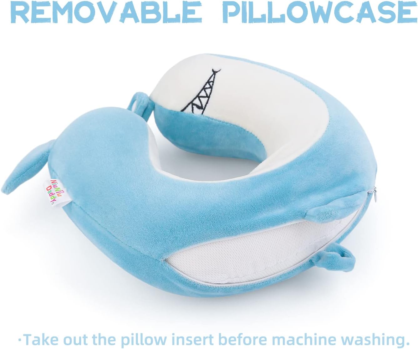 Niuniu Daddy Shark Kids Travel Neck Pillows for 3-8 Years Old, Soft Adjustable Memory Foam Neck Pillows for Plane, Car Seat, Traveling, Sleeping - Kids Road Trip Essentials for Boys Girls Presents