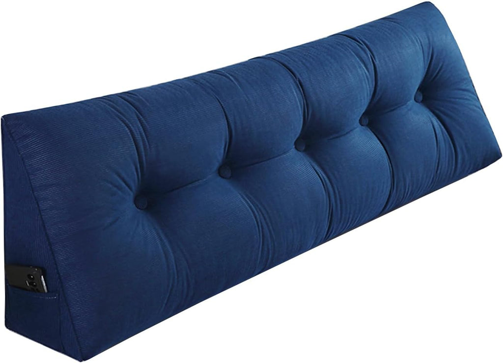Husband headboard Pillow Large Back Rest Support Reading Pillows for Sitting in Bed for Adults Triangle Velvet Wedge Pillow headboard Full Size, Blue