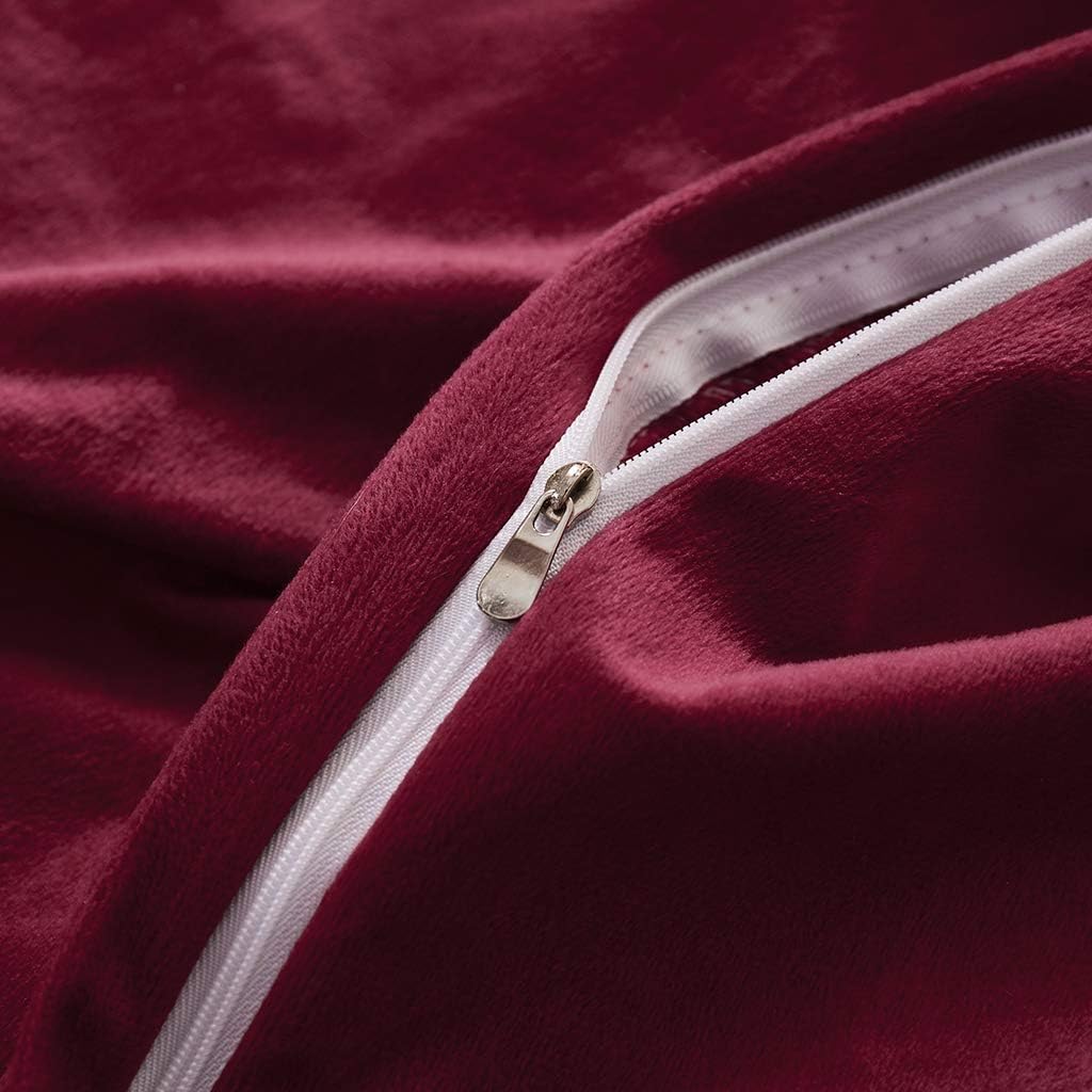 Uhamho Set of 2 Standard Pillowcases Faux Fur Throw Pillow Covers Queen Size Shams Soft Velvet Decorative Zipper Closure (Burgundy, 20"x26")