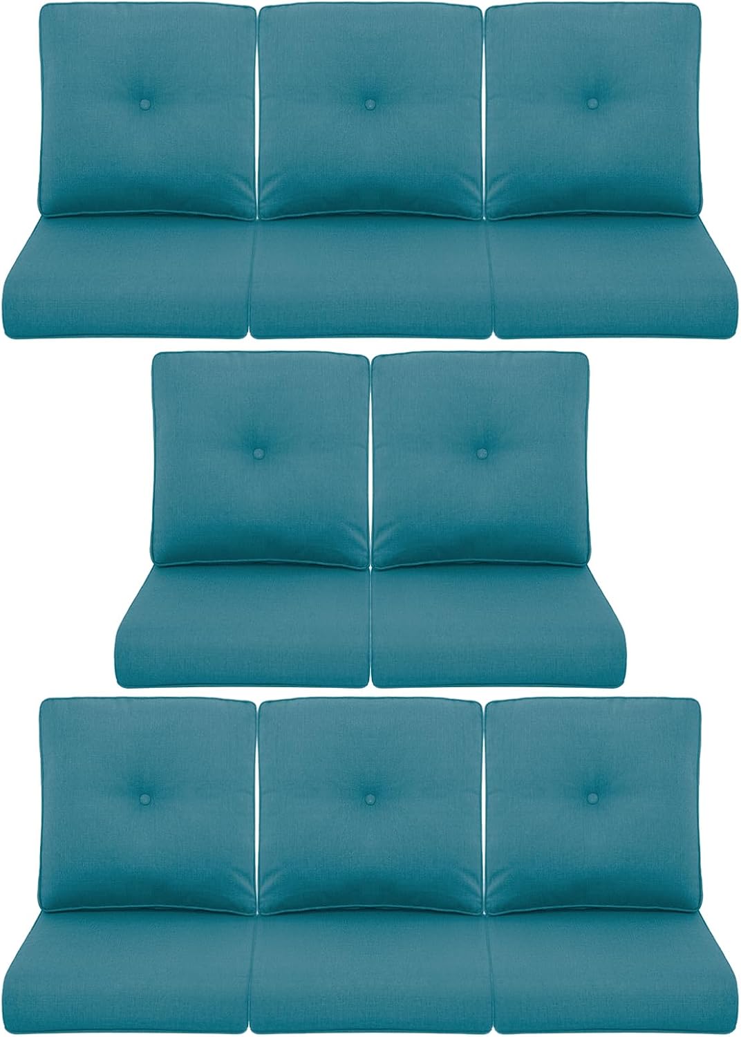8-Piece Outdoor Patio Cushion Set - Fade & Water Resistant with Removable Olefin Cover, 22x24x4 Inch Memory Foam Cushions for Wicker Sectional Sofa – Peacock Green/Buckle