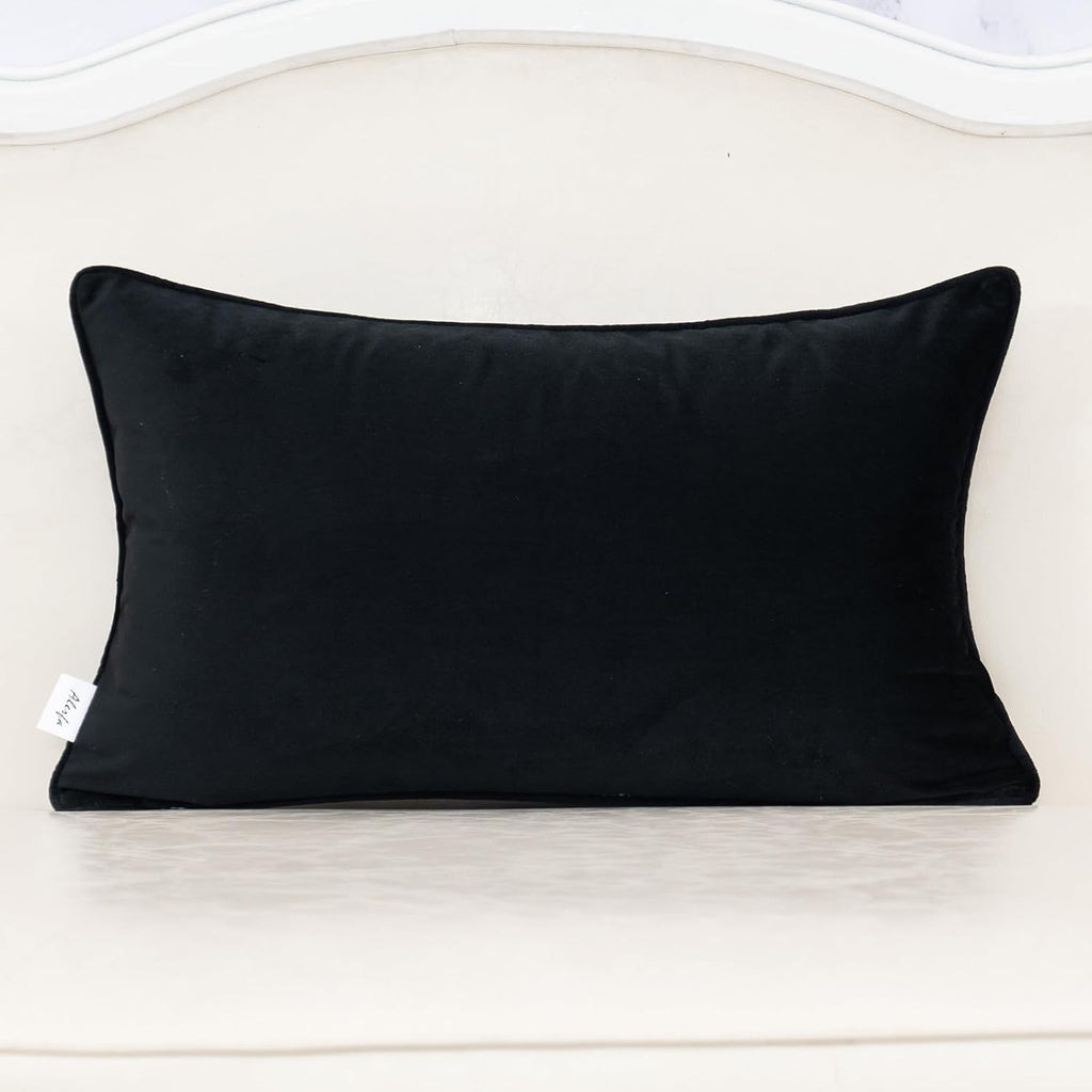 Alerfa Black Throw Pillow Cover 12x20 Inch, Rectangle Cut Velvet Maple Leaf Embroidery Luxury Farmhosue Lumbar Decorative Pillow Cover for Couch Living Room Bedroom