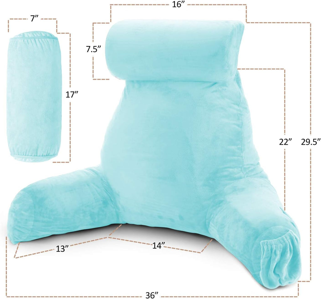 Nestl Reading Pillow with Shredded Memory Foam Includes 2 Neck and Lumber Support Pillows, Designed for Sitting Up in Bed and Couch, Back and Arms Adjustable Support for Adult & Teens, Light Blue