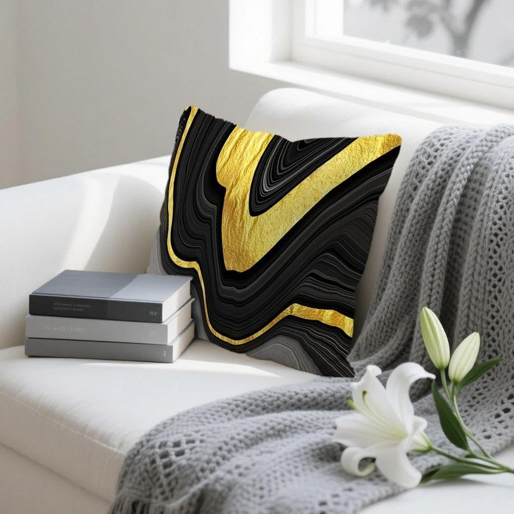Black and Gold Marble Texture Throw Pillow Covers 18x18 Inch Set of 2, Decorative Gold and Black Grey Modern Boho Art Pillow Covers for Office Couch Sofa Bedroom Living Room Farmhouse Home Decor