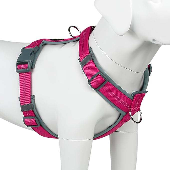 Plutus Pet No Pull Dog Harness, Adjustable Nylon Harness with Soft Padding, Reflective and Heavy Duty Dog Harness for Small, Medium, Large Dogs(Hot Pink, XL)