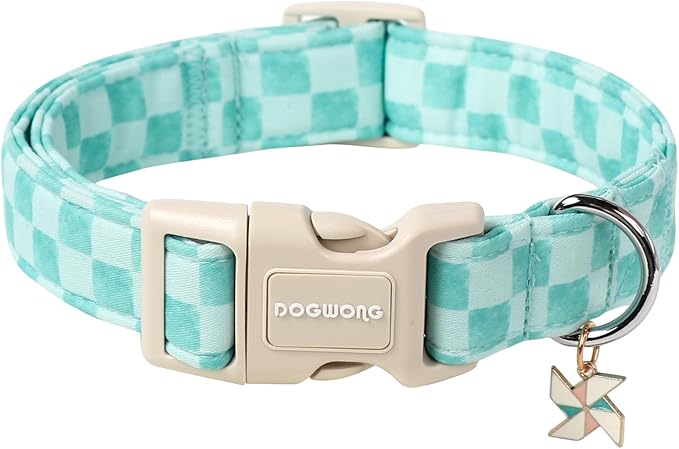 DOGWONG Green Dog Collar, Green Plaid Dog Collar Durable Checkered Pet Dog Collars Cute Summer Boy Puppy Necklace for Small Medium Large Dogs