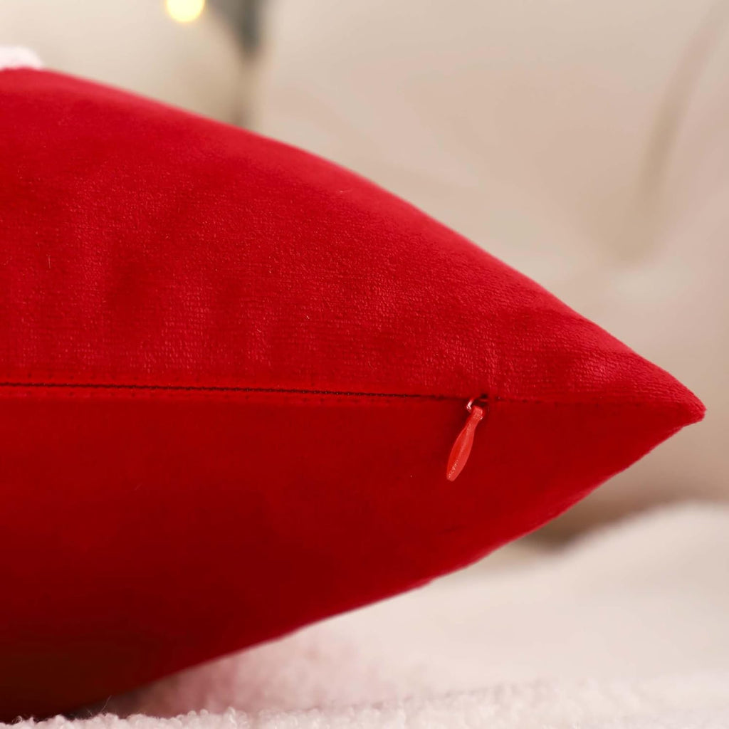 LUOYEHK Red Christmas Pillow Covers 18x18 Set of 2 Xmas Tree with Snowflakes Decorative Pillow Cases Winter Holiday Velvet Embroidered Cushion Covers for Couch Sofa Bed
