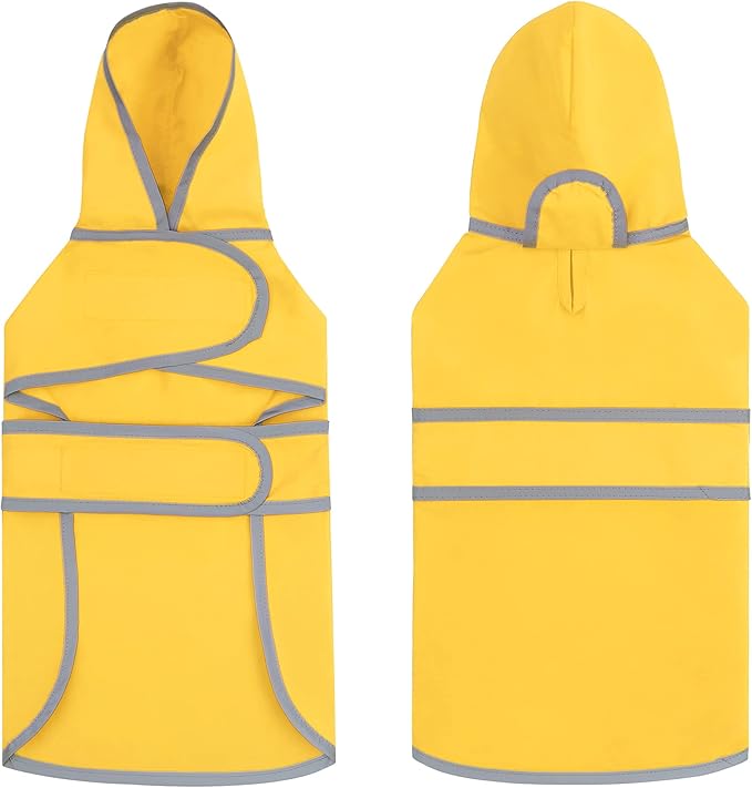 Dog Rain Coat for Large Dogs Waterproof Hooded Rain Jacket with Reflective Strips Leash Hole & Poncho Adjustable Fit (Yellow,XXL)