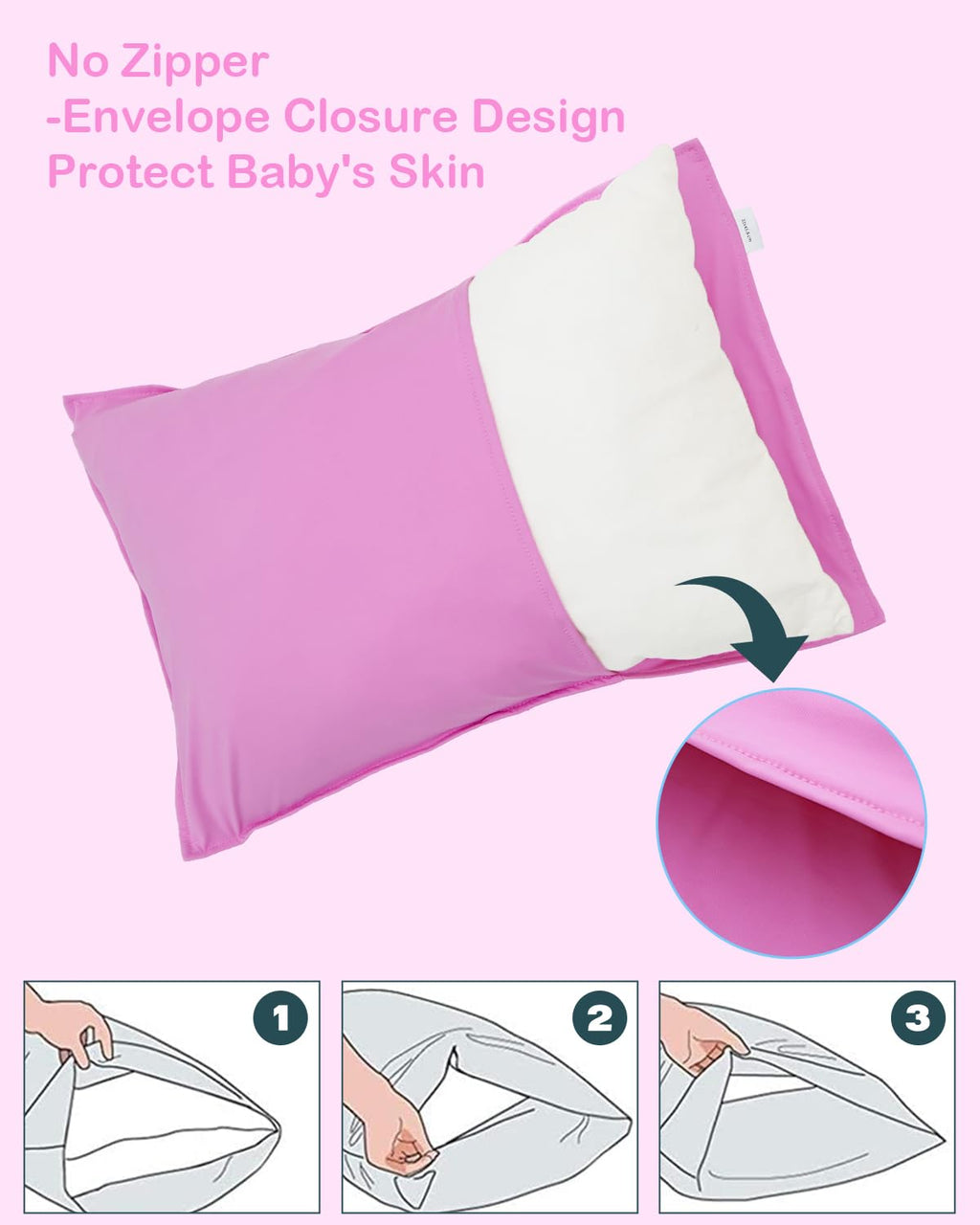 ALVABABY Toddler Pillowcase Stretchy Nylon&Spandex Soft Kids Pillow Cover 2 Pack Fit 13"x 18" or 12"x16" Envelope for Girl Boy Sleepy Travel Pink 2TPN01A