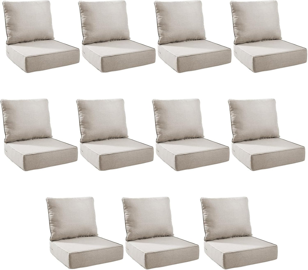 Outdoor Cushion Set for Furniture Patio Furniture, UV Resistant, Water Resistant - 6 Inch Thick Foam Garden Cushions– 24x24 Inch Patio Seat Covers for Chair/Sofa/Couch | Beige | 11-Pack |