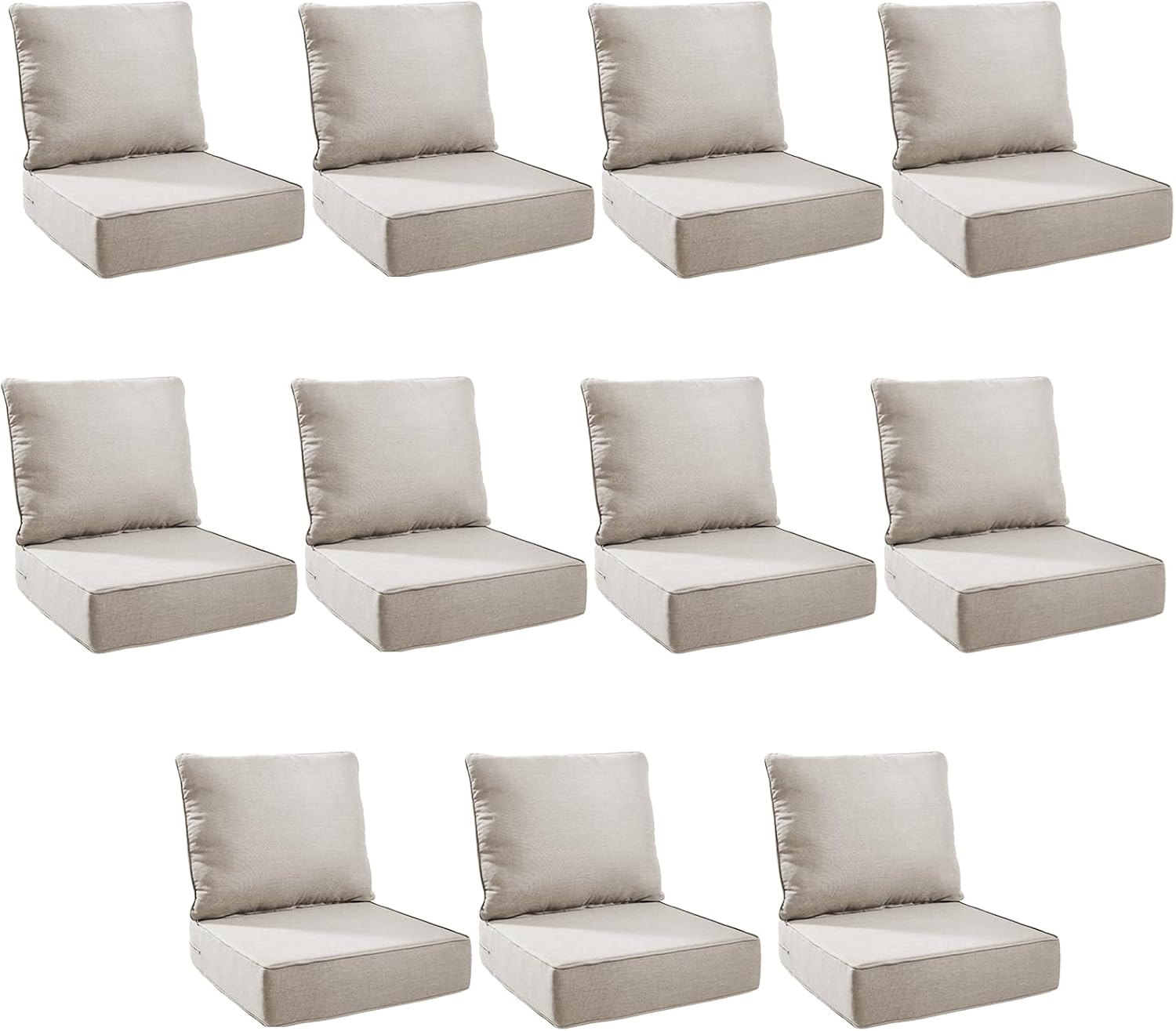 Outdoor Cushion Set for Furniture Patio Furniture, UV Resistant, Water Resistant - 6 Inch Thick Foam Garden Cushions– 24x24 Inch Patio Seat Covers for Chair/Sofa/Couch | Beige | 11-Pack |