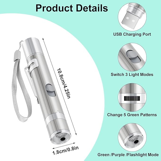 TBTeek Cat Toy, Unique Green Light, 7-in- 1 Modes, Cat Toys for Indoor Cats,USB Charging, Interactive Toy for Kitten Dog Excrise(1pcs)