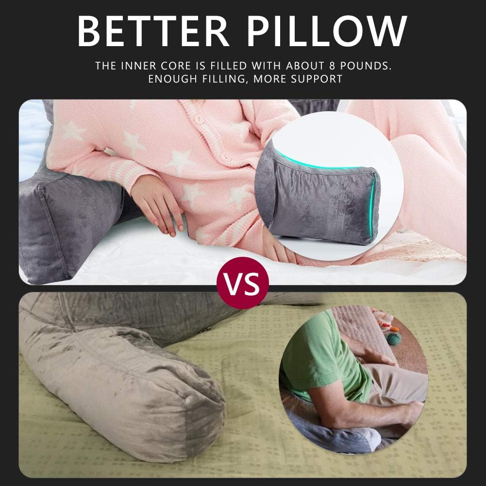 Neustern Reading Pillow for Sitting in Bed Adult, Back Pillow for Bed Shredded Memory Foam Chair Pillow with Arms and Pockets, Backrest and Support with Washable Cover for Watching TV/Gaming/Relaxing