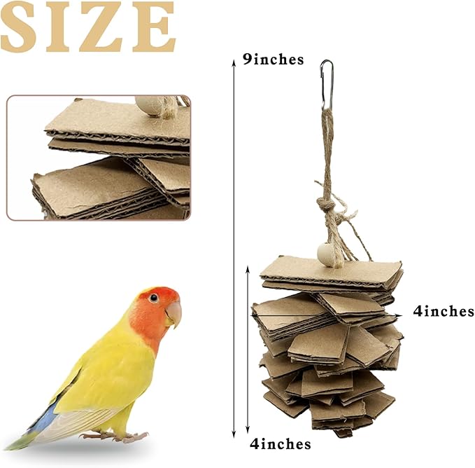 LWINGFLYER 4 Pack Small Parrot Chew Toys Natural Cardboard Paper Hanging Bird Shredding Toy for Budgies Conures Cockatiel Parakeet Lovebirds Canary