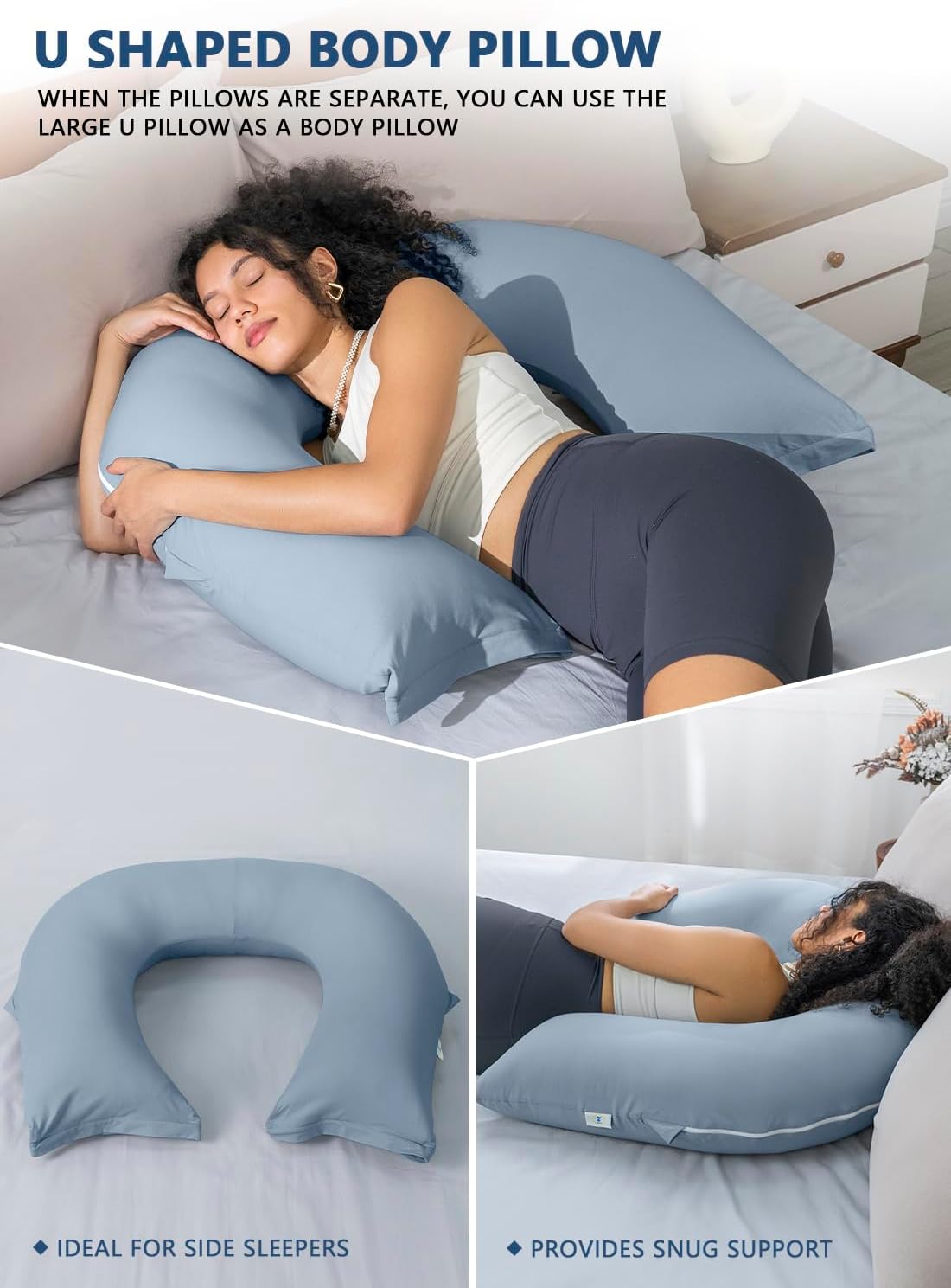 INSEN Reading Pillow, Back Pillow for Sitting in Bed and Couch, Gaming Pillow for Adults, Sit Up Support for Bed (Cooling Cotton-Blue, Basic)