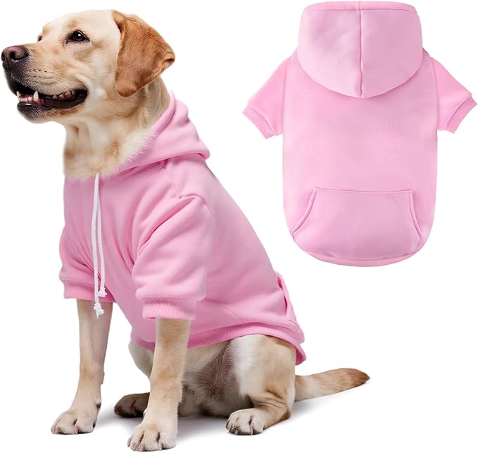 Dog Basic Hoodie Ultra-Soft Dog Clothes Cold Weather Sweaters for Medium Large Dogs Breathable Cozy Fabric Pet Coat Warm Stylish Sweatshirt with Leash Hole Pocket Dogs Jacket for Cats Boys Girls