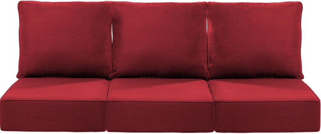 Luxury 24x24x6 Inch Patio Chair Cushions Set of 3 - Memory Foam Deep Seat Water-Resistant Patio Cushion for Lawn Dining Rocking Swivel Chairs Loveseat 3-Seater Sectional Sofa - Red