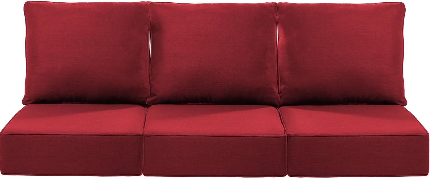 Luxury 24x24x6 Inch Patio Chair Cushions Set of 3 - Memory Foam Deep Seat Water-Resistant Patio Cushion for Lawn Dining Rocking Swivel Chairs Loveseat 3-Seater Sectional Sofa - Red